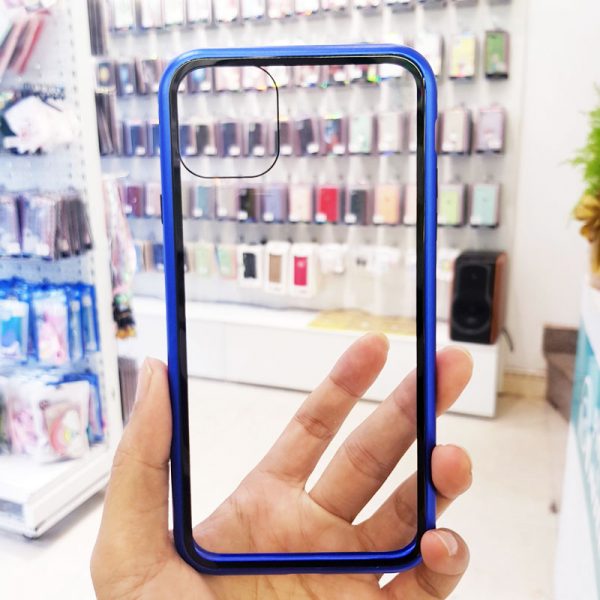 Ốp lưng điện thoại likgus nam châm lưng kính viền xanh than3
