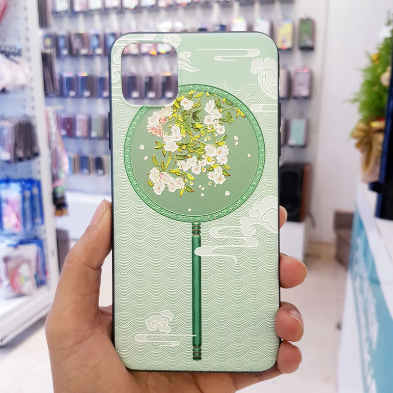 Ốp lưng iPhone Xr đẹp quạt xanh hoa trắng3