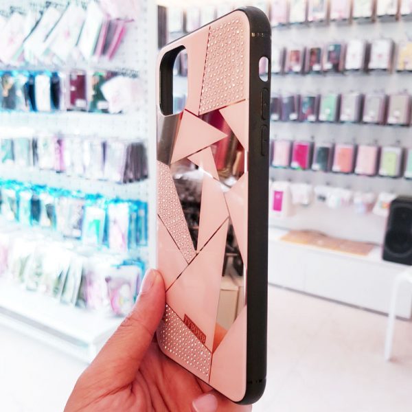 Ốp lưng điện thoại đính đá Tybomb gương hồng2